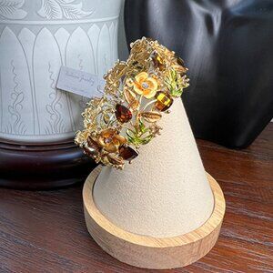 Gold-tone, Burgundy Faceted Crystal Statement Bracelet NWT